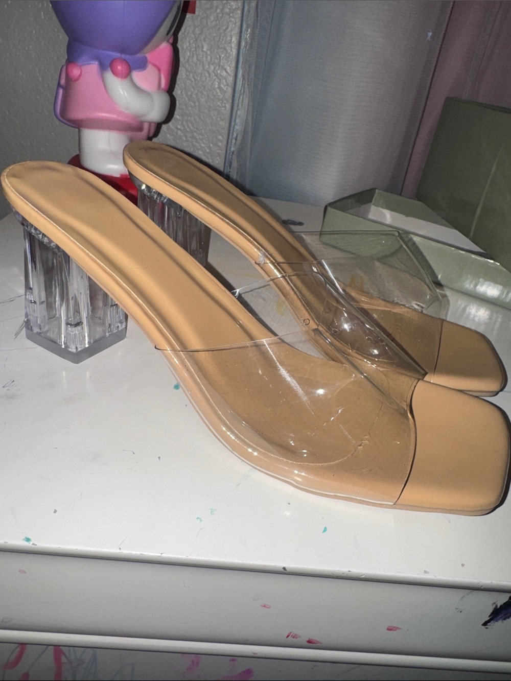 Clear Strap Nude Mule Heels